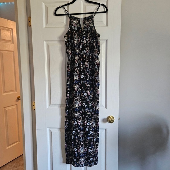 Pink Rose Dresses & Skirts - Pink Rose Black Floral Maxi Dress with Spaghetti Straps